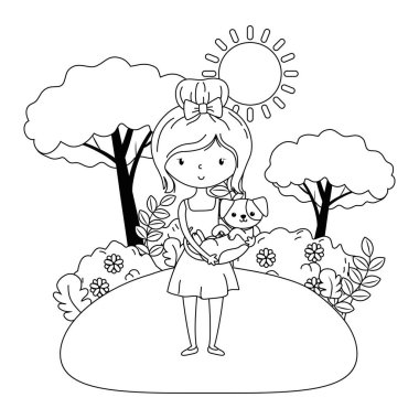 Köpek karikatür tasarımı ile kız