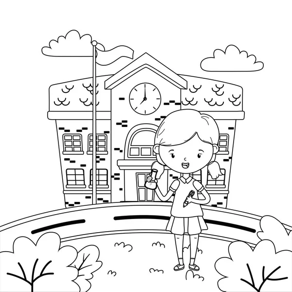 School building and girl cartoon design — ストックベクタ