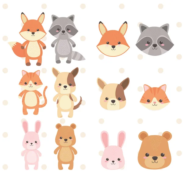 Mignonnets et petits animaux caractères de groupe — Image vectorielle
