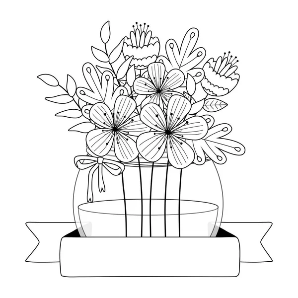 Blommor och blad inuti vas vektor design — Stock vektor