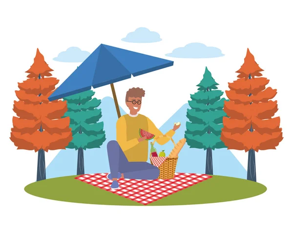 Mann Cartoon mit Picknick-Design — Stockvektor