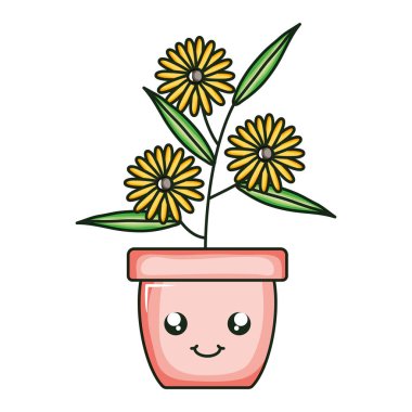 Ayçiçeği bahçesi seramik tencere kawaii karakteri