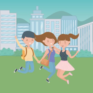 Genç çocuk ve kız karikatür tasarım