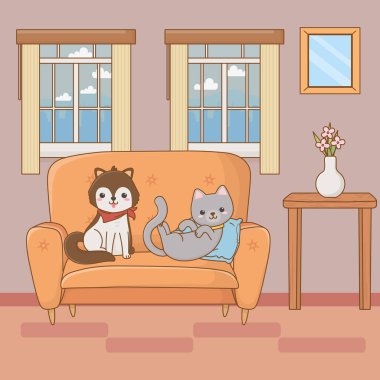 Kedi ve köpek karikatür tasarım vector Illustrator