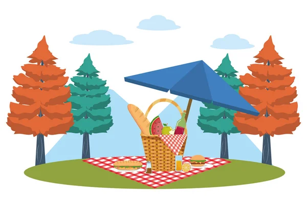 Picknickkorg i skogsdesign — Stock vektor