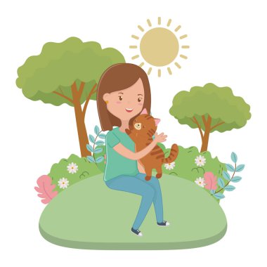 Kedi karikatür tasarımı ile kız