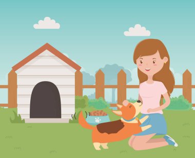 Köpek karikatür tasarımı ile kız