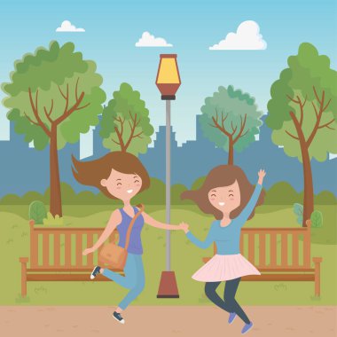 Park tasarımında genç kızlar çizgi film yapıyor.