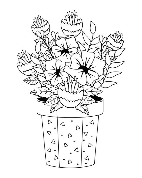 Blumen und Blätter im Topfvektordesign — Stockvektor