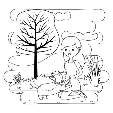 Köpek karikatür tasarımı ile kız