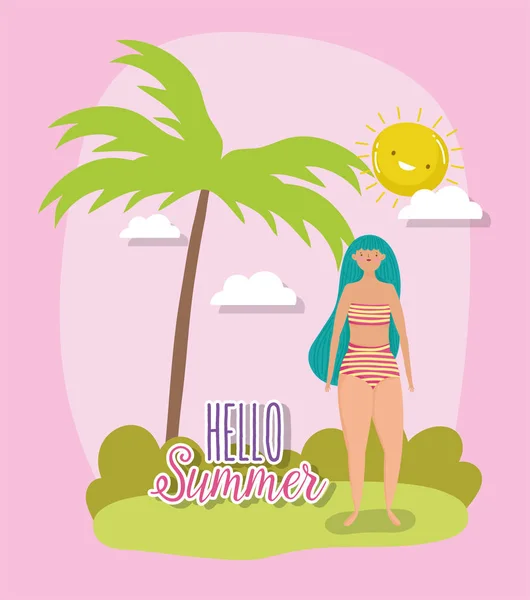 Femme bonjour vacances d'été design — Image vectorielle
