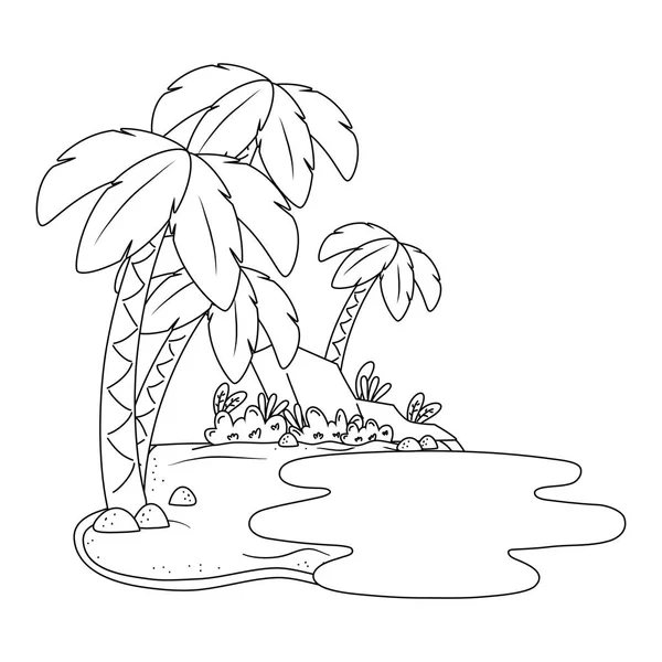 Oasis de paisaje en la arena en blanco y negro — Vector de stock