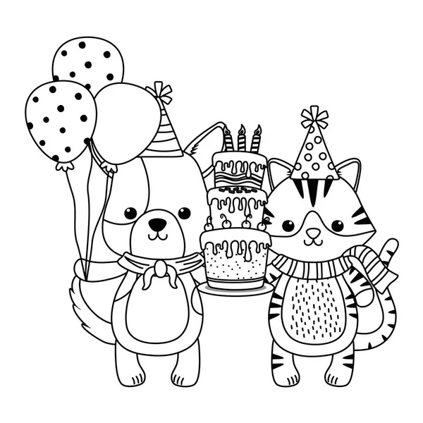 Animales con feliz cumpleaños icono de diseño — Archivo Imágenes Vectoriales