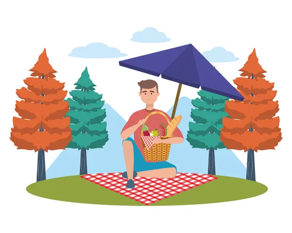 Mann Cartoon mit Picknick-Design — Stockvektor