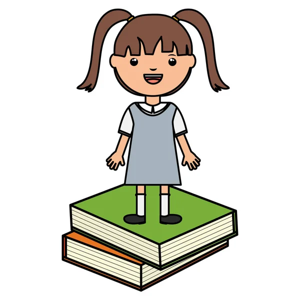 Χαριτωμένο μικρό μαθήτρια κορίτσι με σχολικά βιβλία — Διανυσματικό Αρχείο