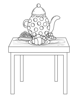 İzole kahve demliği ve kek vektör tasarımı