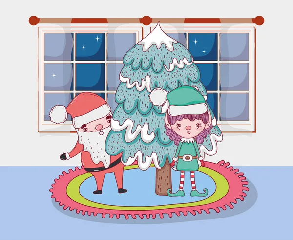 Weihnachtsmann mit Kiefer im Haus — Stockvektor