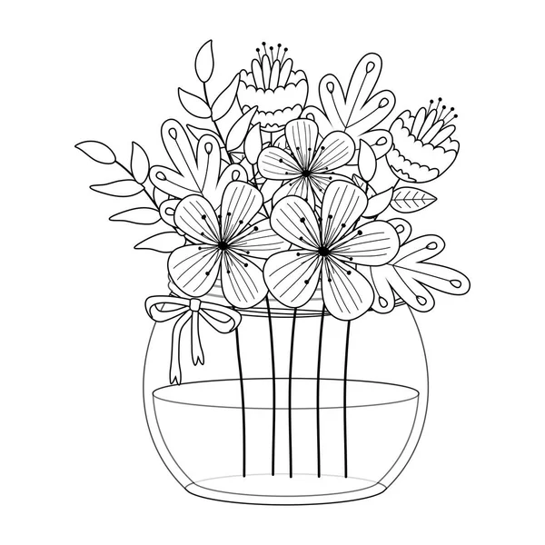 Vazo vektör tasarımı içinde çiçekler ve yapraklar