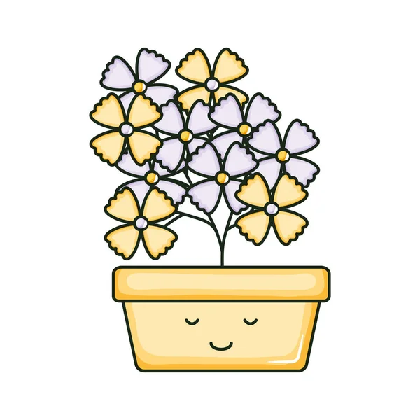 Flores en maceta de cerámica cuadrada carácter kawaii — Archivo Imágenes Vectoriales