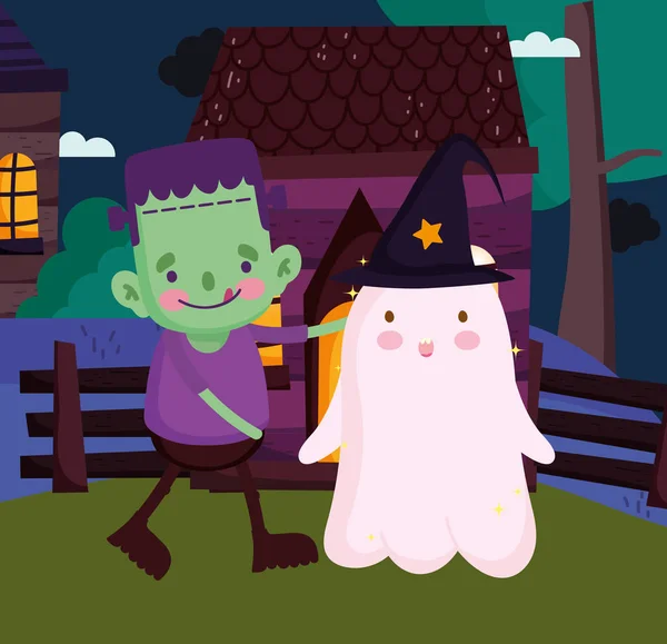Děti s kostýmním obrázkem Halloweenu — Stockový vektor