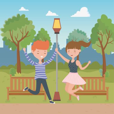 Genç çocuk ve kız karikatür tasarım