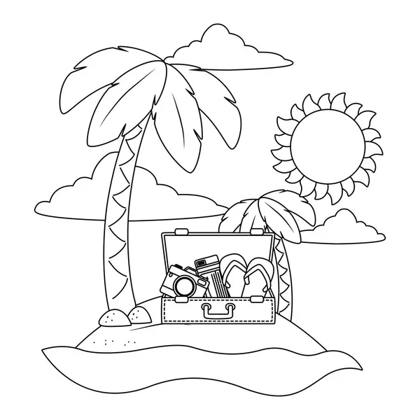Bande dessinée de plage en noir et blanc — Image vectorielle