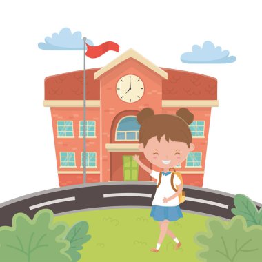 School building and girl cartoon design