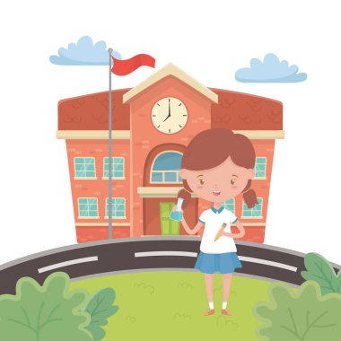 School building and girl cartoon design