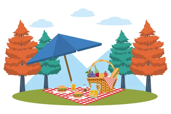 Cesta de picnic en diseño forestal — Vector de stock