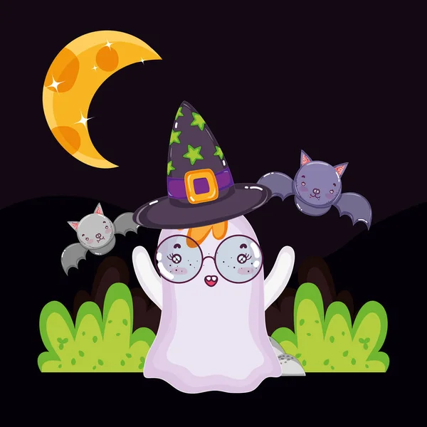 Duch s brýlemi a kloboukem pálky halloween — Stockový vektor