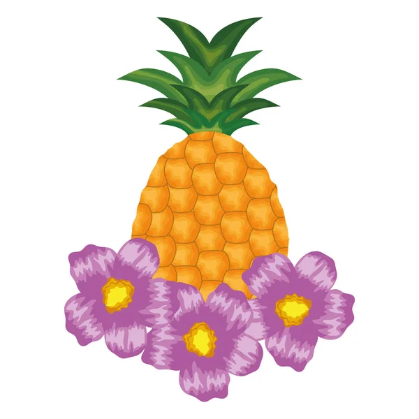新鲜菠萝果与花卉装饰 — 图库矢量图片