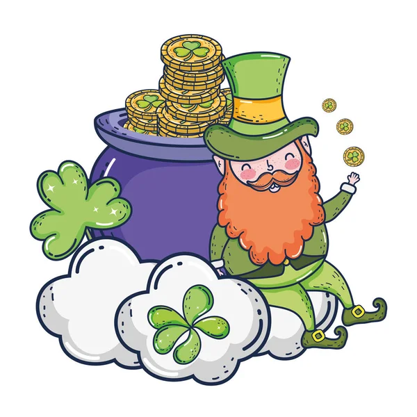 St Patricks dag Leprechaun met Treasure ketel — Stockvector