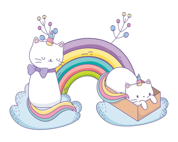 Unicorn cat cartoon couple vector design — ストックベクタ