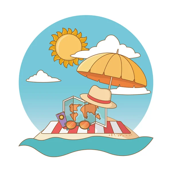 Summer vacation beach objects cartoon — Stock Vector