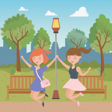 Park tasarımında genç kızlar çizgi film yapıyor.