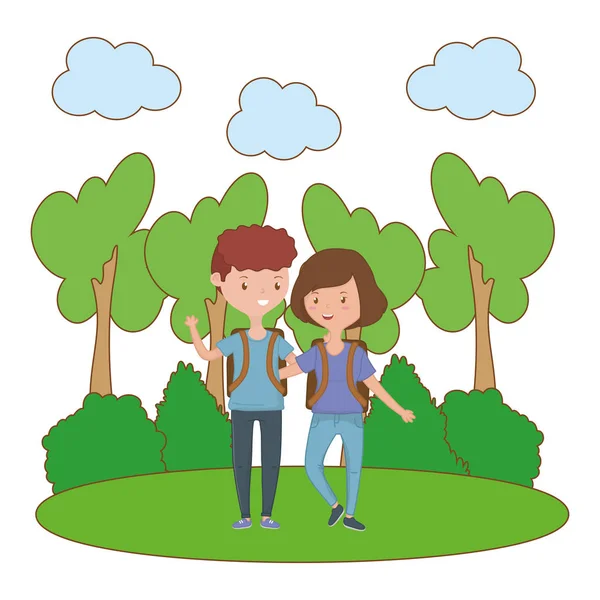 Genç çocuk ve kız karikatür tasarım