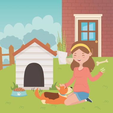 Köpek karikatür tasarımı ile kız
