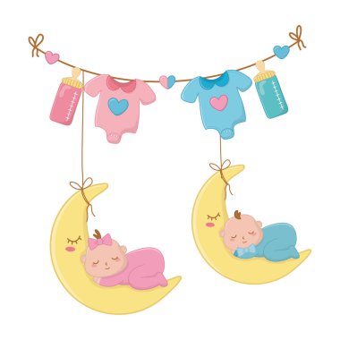 bebekler ay vektörü çiziminde uyuyorlar.