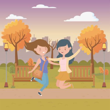 Park tasarımında genç kızlar çizgi film yapıyor.