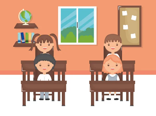 Cute little students group in the classroom — Stockvektor