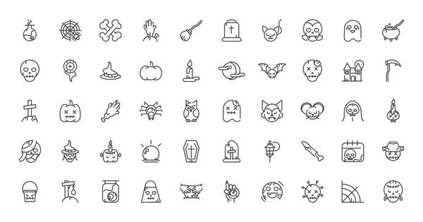 Collection icons trick or treat happy halloween line style — Vector de stock