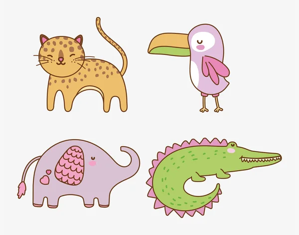Милые животные мультфильм плоский дизайн — стоковый вектор