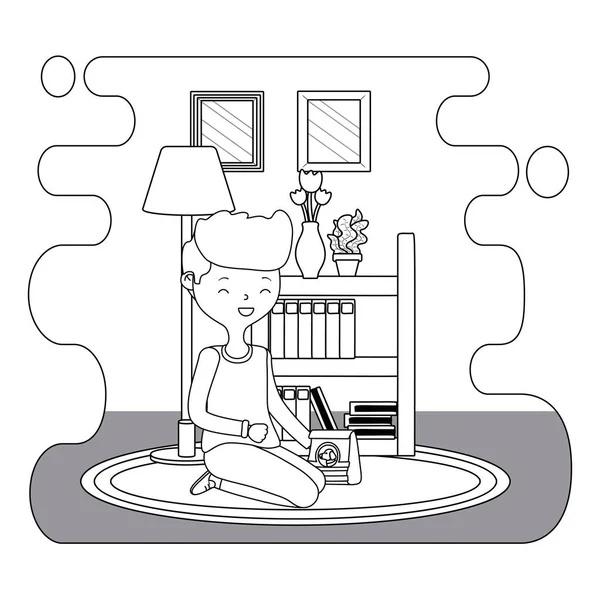 Köpek maması tasarımı ile genç çocuk karikatür — Stok Vektör