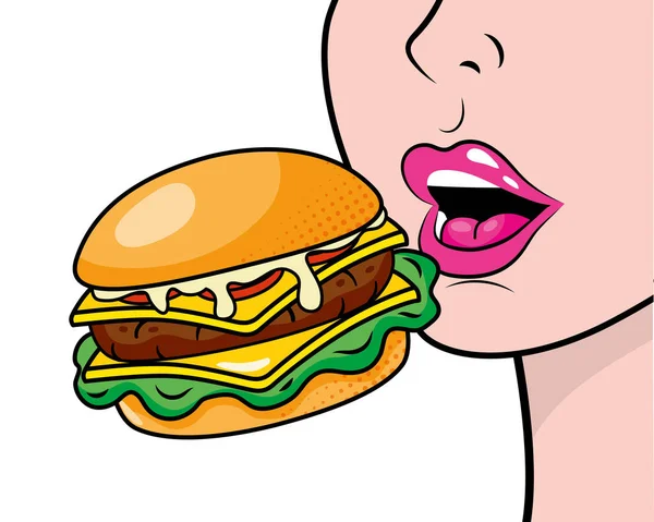 Profil jíst hamburger vektorové ilustrace — Stockový vektor