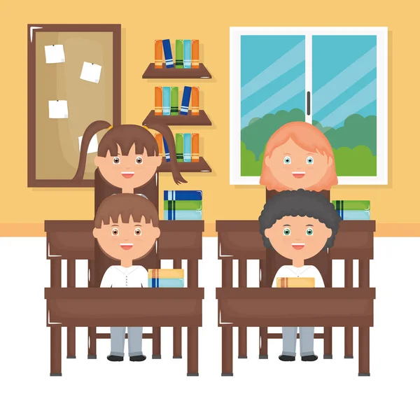 Cute little students group in the classroom — 스톡 벡터