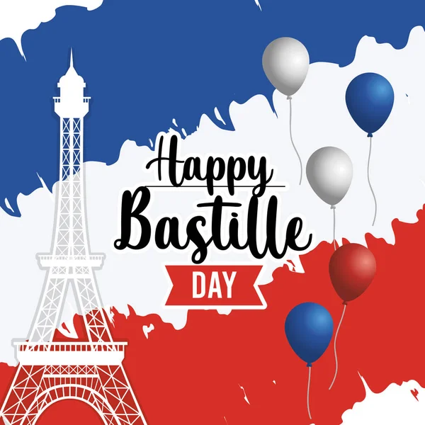 Eiffel tower with france flag and balloons — Stock Vector