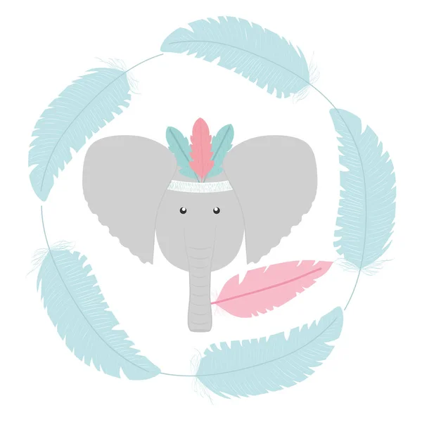 Elephant with feathers hat bohemian style — Stock Vector