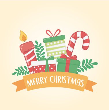Mutlu noel kartları set simgeleri ve kurdelelerle