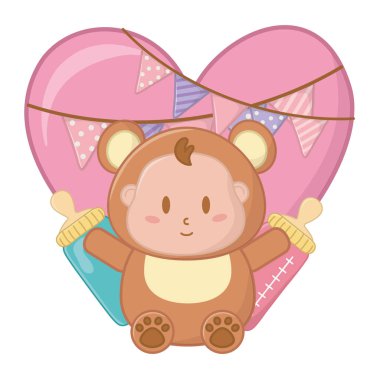 Ayı kostümü ve kalp vektörü çizimi