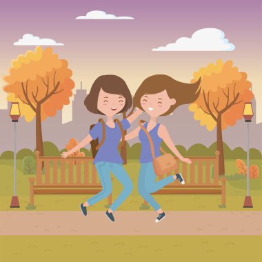 Park tasarımında genç kızlar çizgi film yapıyor.